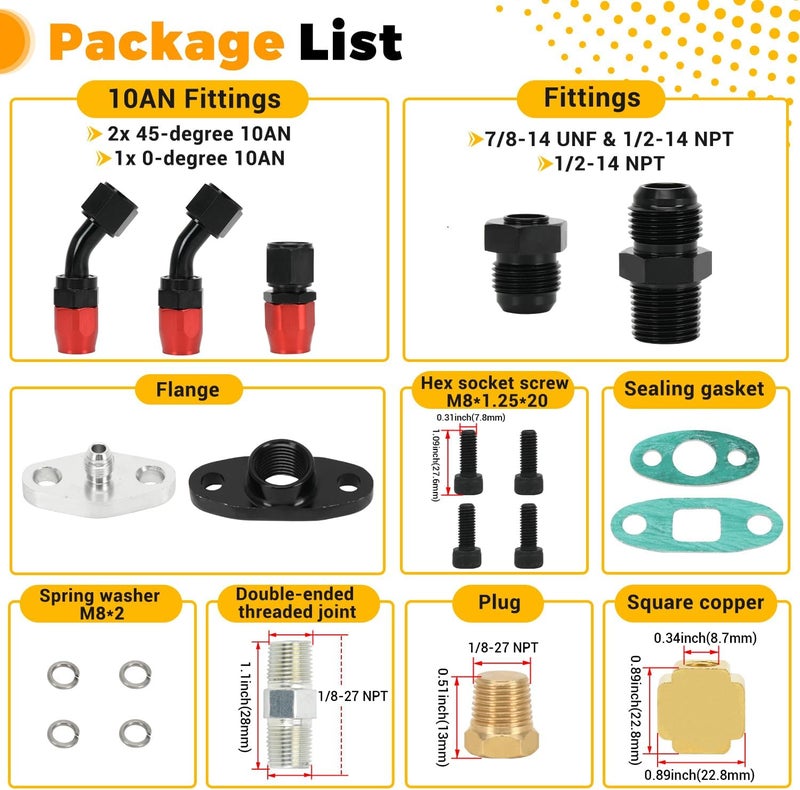 SJDYYMX Turbocharger Oil Feed & Drain Return Line Kit for Most Oil Cool Turbo T3 T4 GT32 GT40 GT4088R GT4049R GT42R/RS GT4294R T66 T70 - Image 3